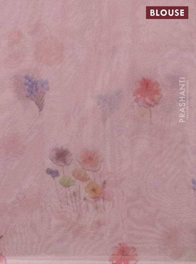 Semi organza saree pastel peach with floral prints in borderless style