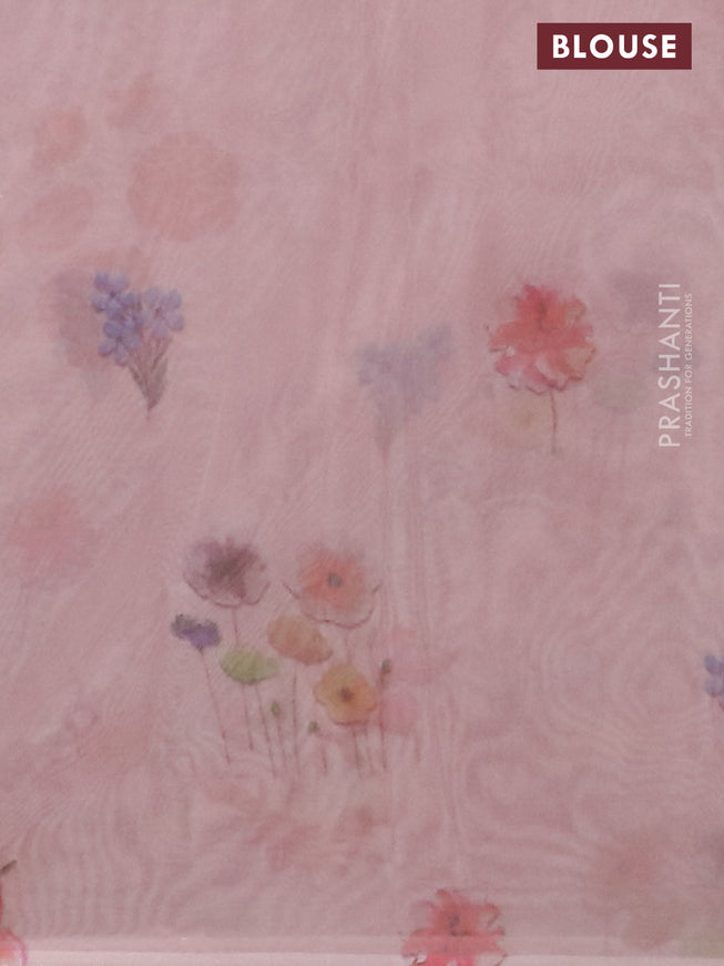 Semi organza saree pastel peach with floral prints in borderless style