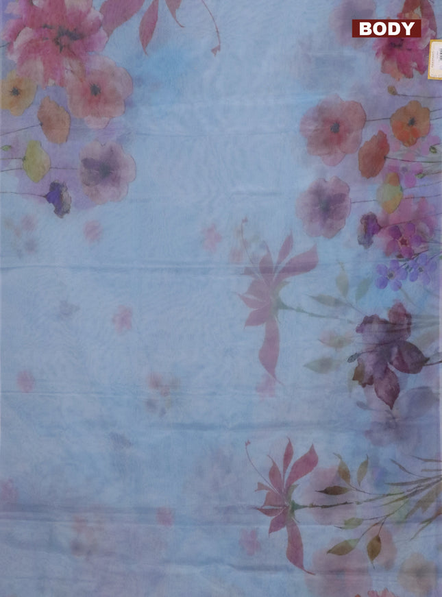 Semi organza saree pastel blue with floral prints in borderless style