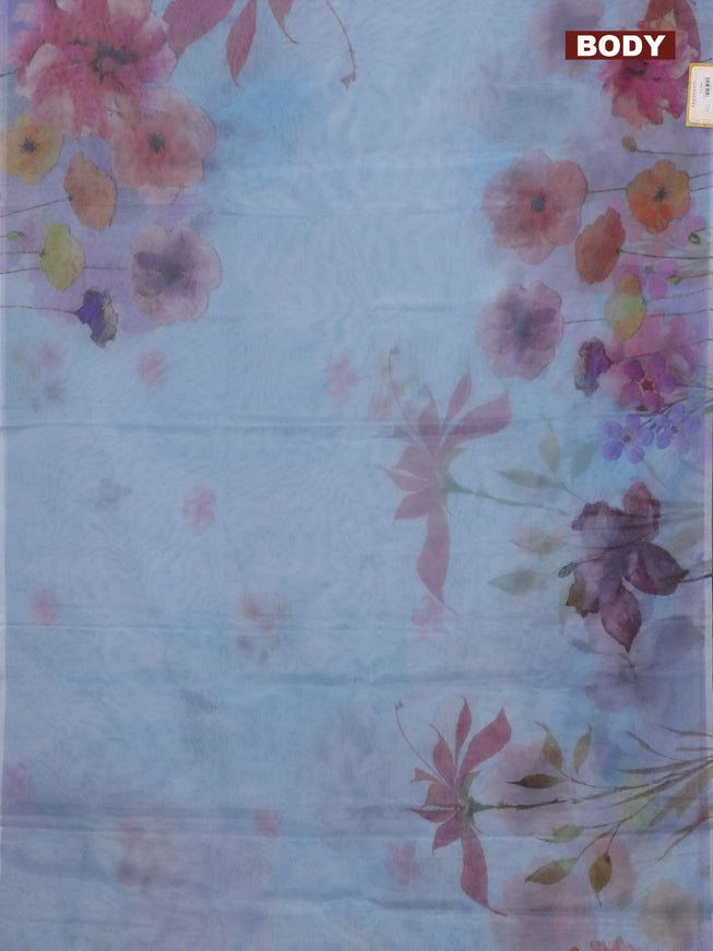 Semi organza saree pastel blue with floral prints in borderless style