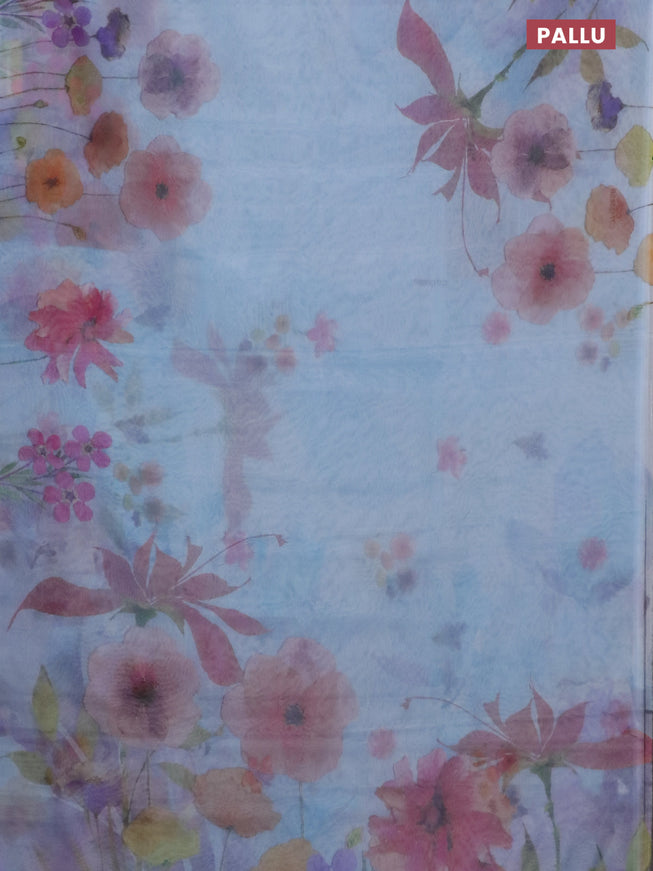 Semi organza saree pastel blue with floral prints in borderless style