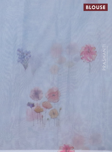 Semi organza saree pastel blue with floral prints in borderless style
