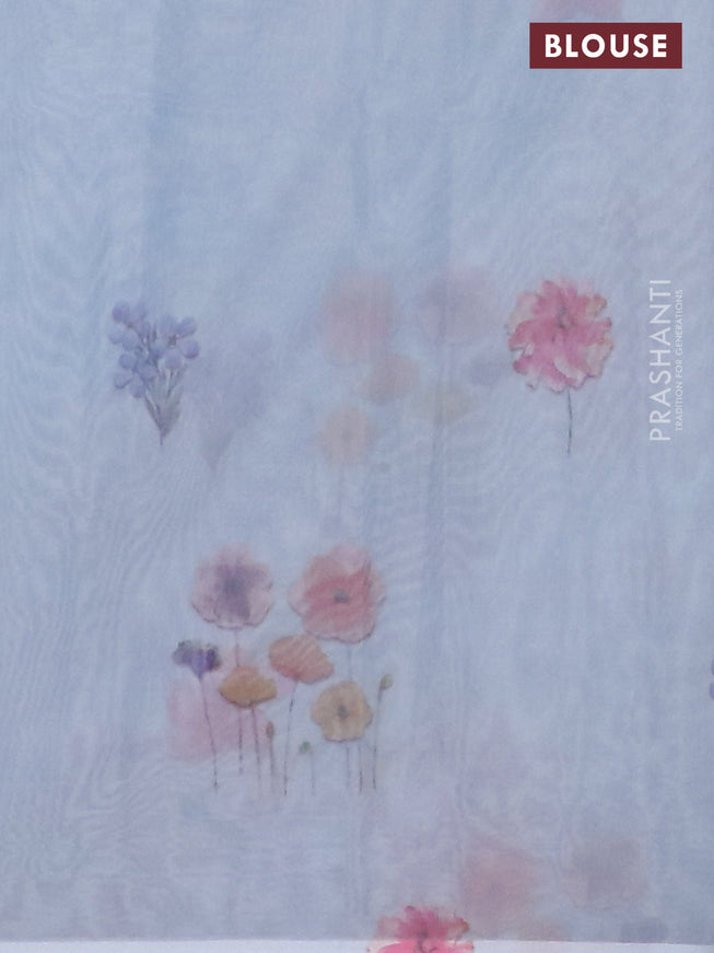 Semi organza saree pastel blue with floral prints in borderless style