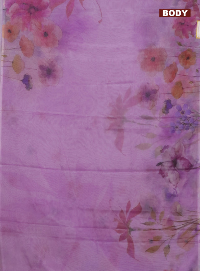 Semi organza saree lavender with floral prints in borderless style