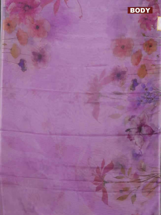 Semi organza saree lavender with floral prints in borderless style