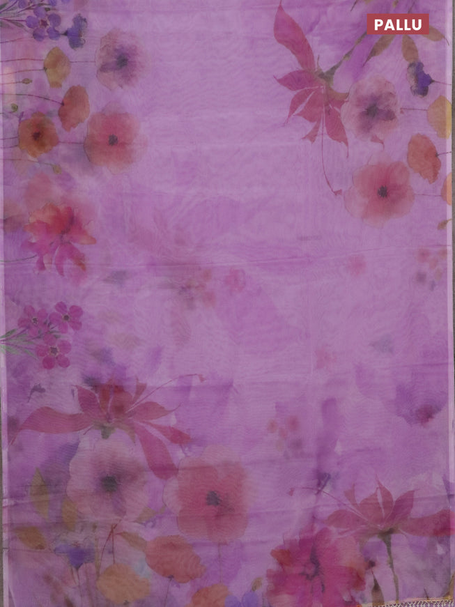 Semi organza saree lavender with floral prints in borderless style