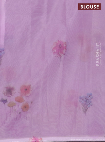 Semi organza saree lavender with floral prints in borderless style