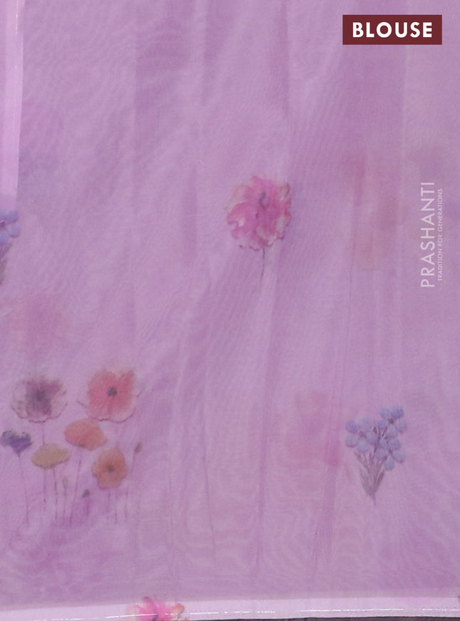 Semi organza saree lavender with floral prints in borderless style