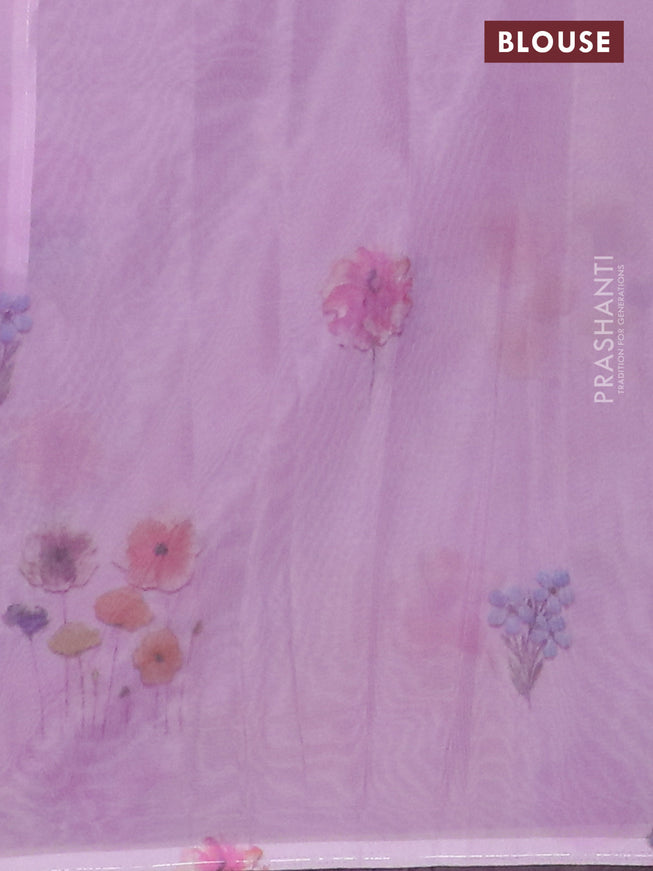 Semi organza saree lavender with floral prints in borderless style