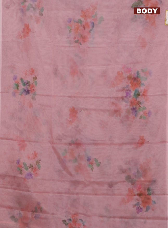 Semi organza saree mild peach with floral butta prints in borderless style