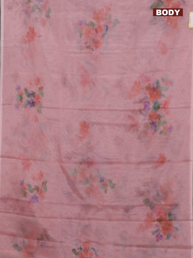 Semi organza saree mild peach with floral butta prints in borderless style