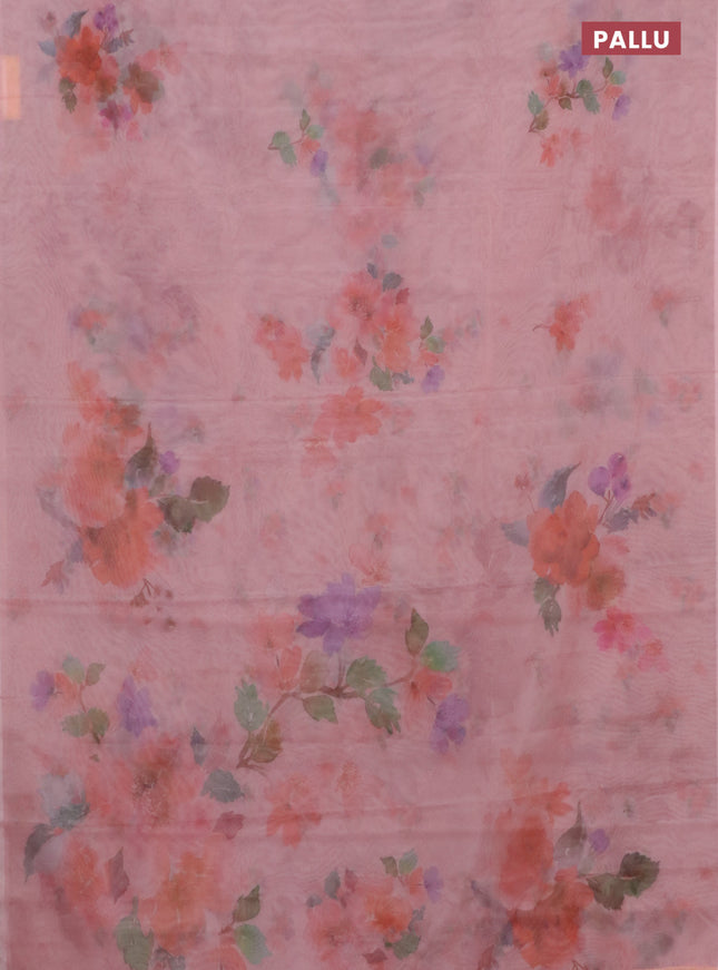Semi organza saree mild peach with floral butta prints in borderless style