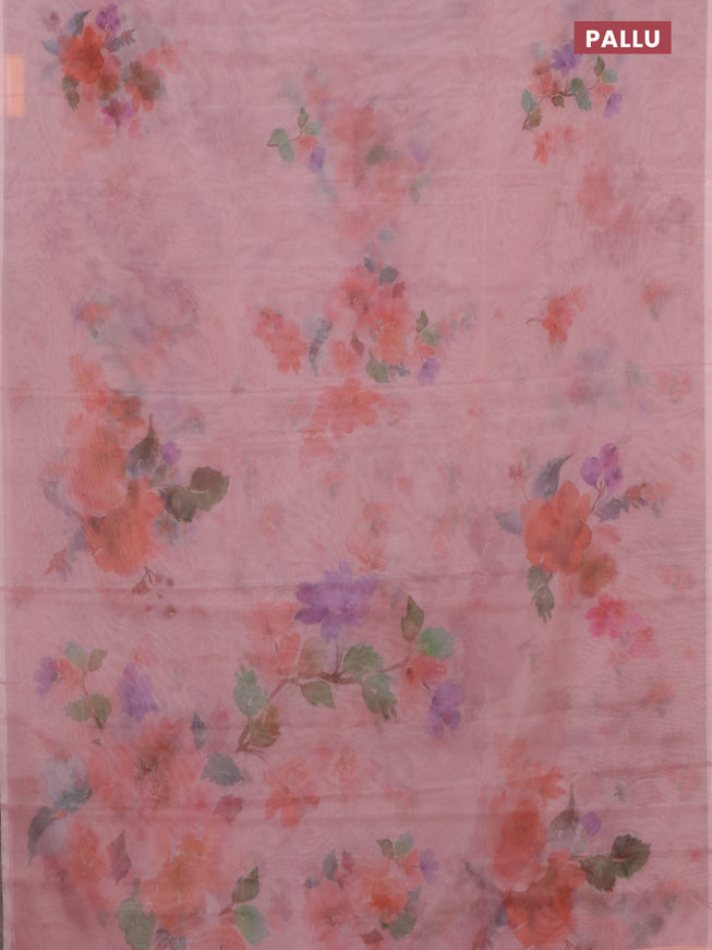 Semi organza saree mild peach with floral butta prints in borderless style