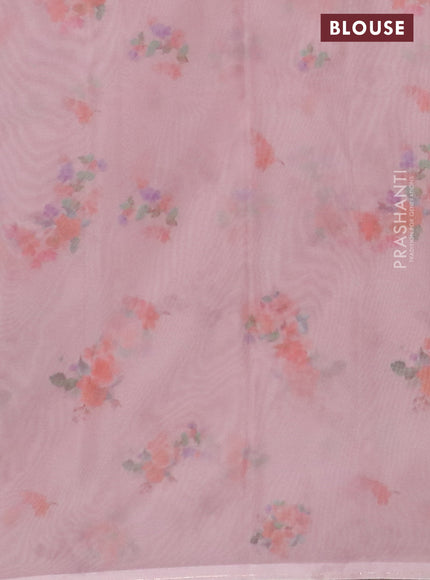 Semi organza saree mild peach with floral butta prints in borderless style