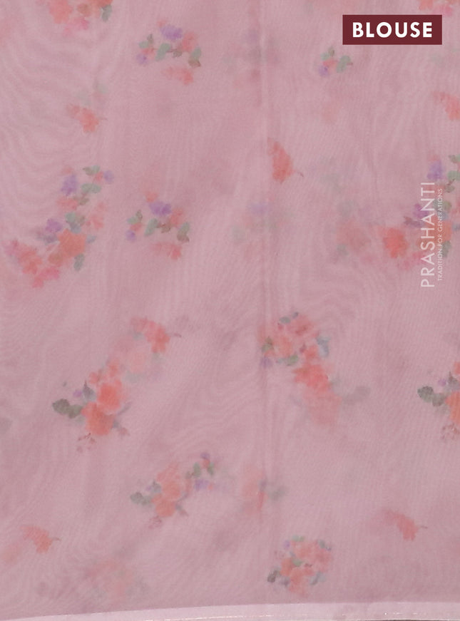 Semi organza saree mild peach with floral butta prints in borderless style