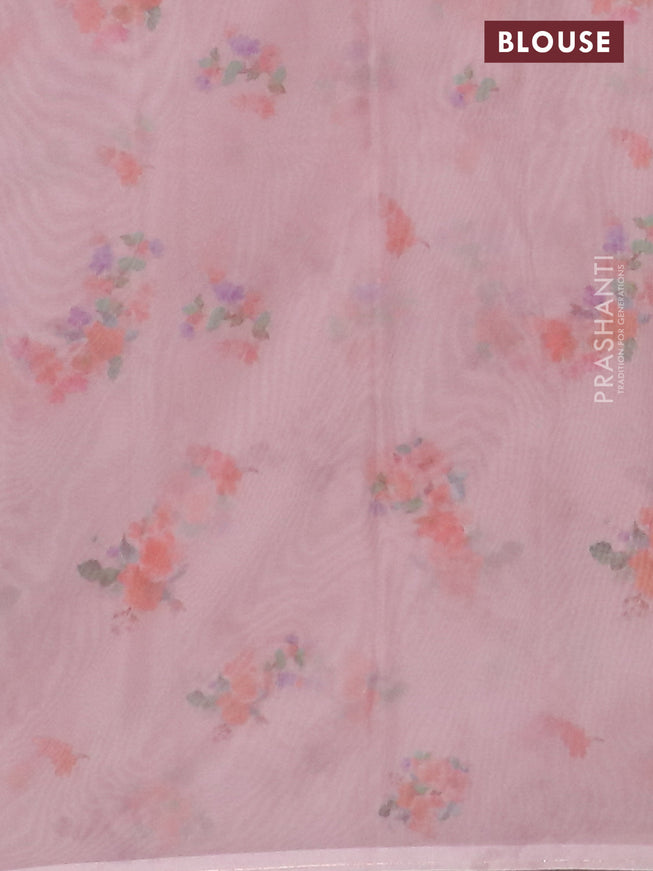 Semi organza saree mild peach with floral butta prints in borderless style