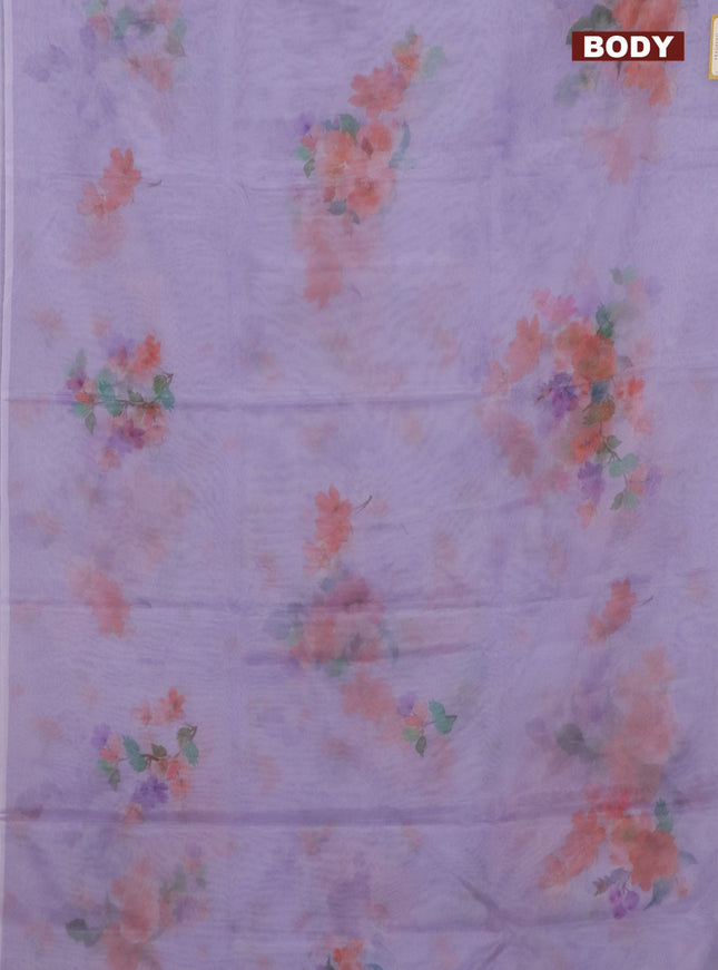 Semi organza saree lavender shade with floral butta prints in borderless style