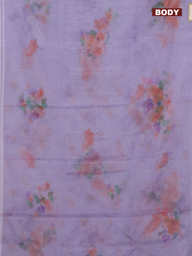 Semi organza saree lavender shade with floral butta prints in borderless style