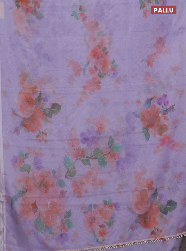 Semi organza saree lavender shade with floral butta prints in borderless style