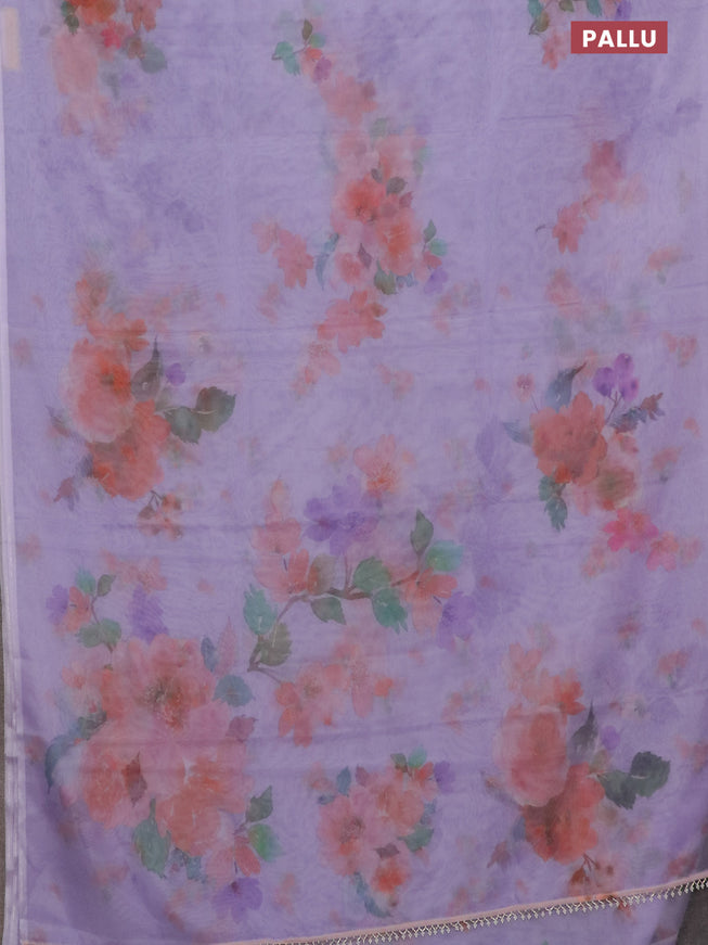 Semi organza saree lavender shade with floral butta prints in borderless style