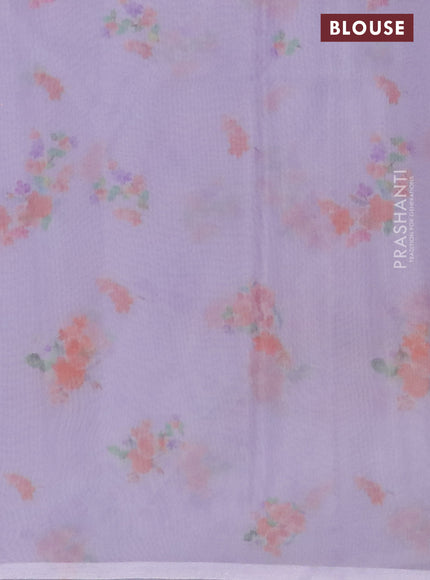 Semi organza saree lavender shade with floral butta prints in borderless style
