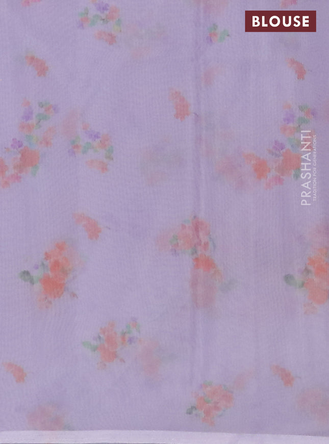 Semi organza saree lavender shade with floral butta prints in borderless style
