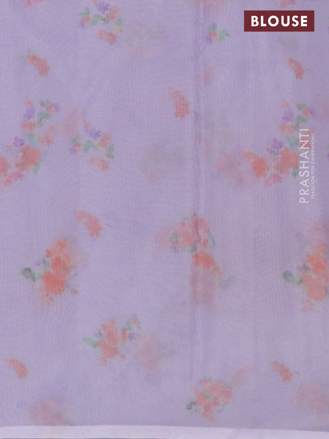 Semi organza saree lavender shade with floral butta prints in borderless style