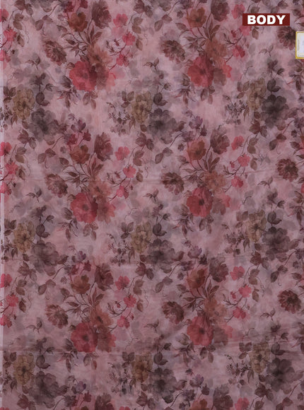 Semi organza saree pastel peach with allover floral prints in borderless style