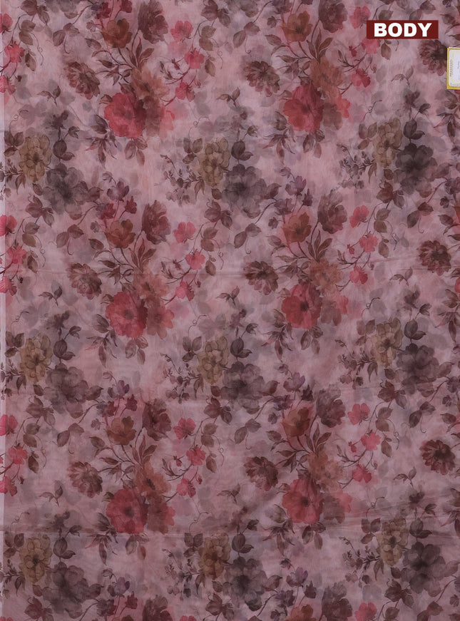 Semi organza saree pastel peach with allover floral prints in borderless style
