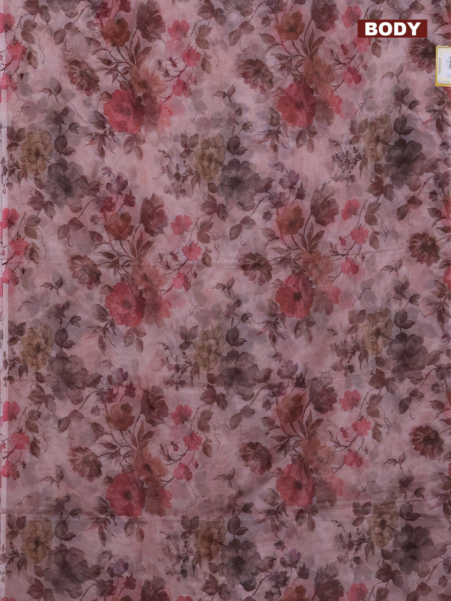 Semi organza saree pastel peach with allover floral prints in borderless style