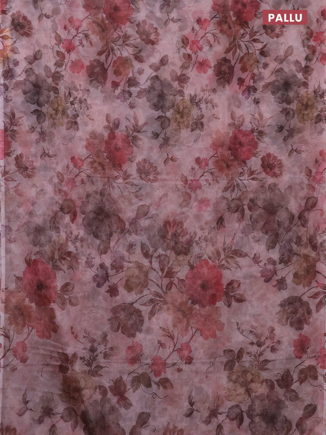 Semi organza saree pastel peach with allover floral prints in borderless style