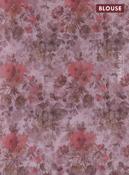 Semi organza saree pastel peach with allover floral prints in borderless style