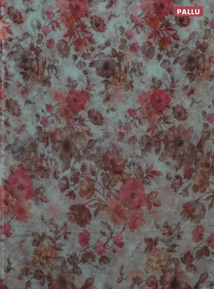 Semi organza saree pastel green with allover floral prints in borderless style