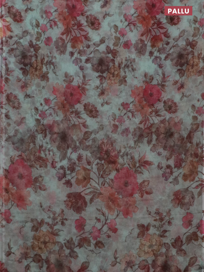 Semi organza saree pastel green with allover floral prints in borderless style