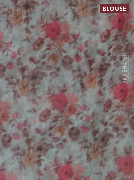 Semi organza saree pastel green with allover floral prints in borderless style