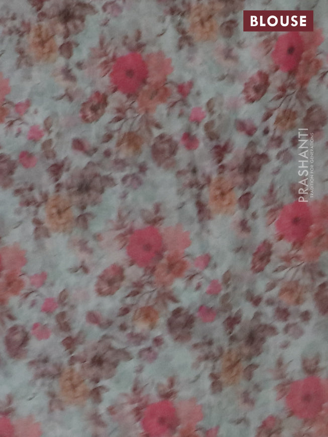Semi organza saree pastel green with allover floral prints in borderless style