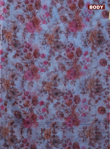 Semi organza saree pastel blue with allover floral prints in borderless style