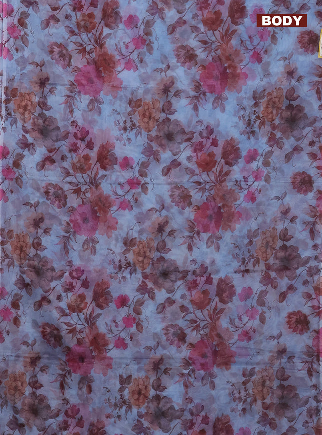 Semi organza saree pastel blue with allover floral prints in borderless style