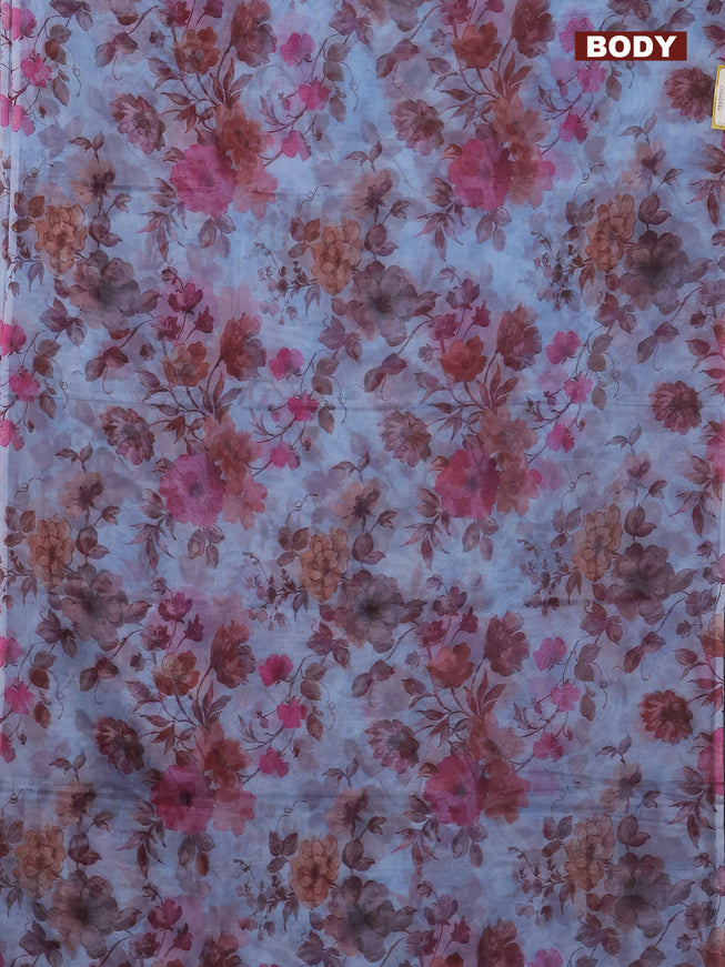 Semi organza saree pastel blue with allover floral prints in borderless style