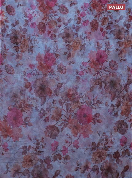 Semi organza saree pastel blue with allover floral prints in borderless style