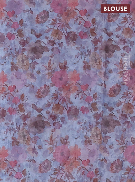 Semi organza saree pastel blue with allover floral prints in borderless style