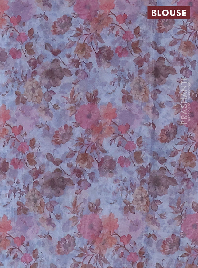 Semi organza saree pastel blue with allover floral prints in borderless style