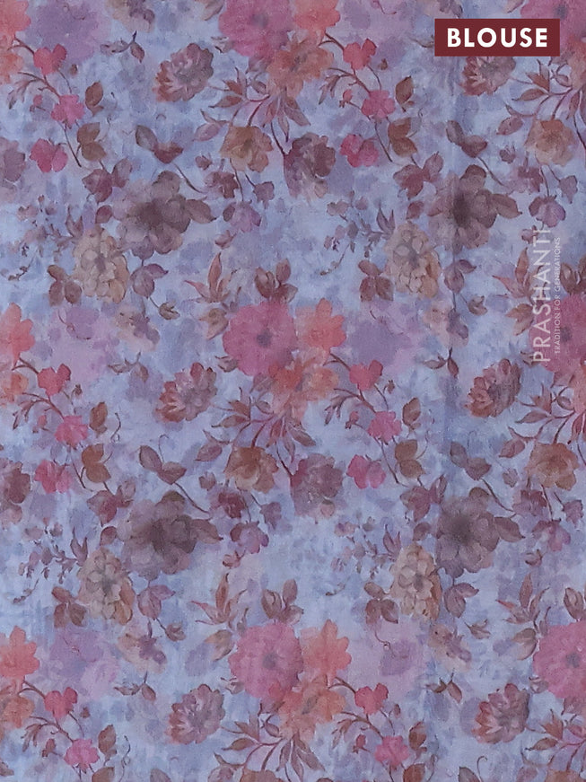 Semi organza saree pastel blue with allover floral prints in borderless style