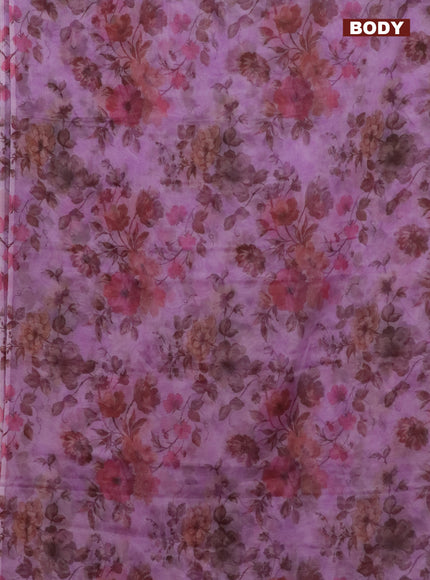 Semi organza saree lavender shade with allover floral prints in borderless style