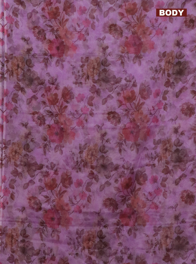 Semi organza saree lavender shade with allover floral prints in borderless style