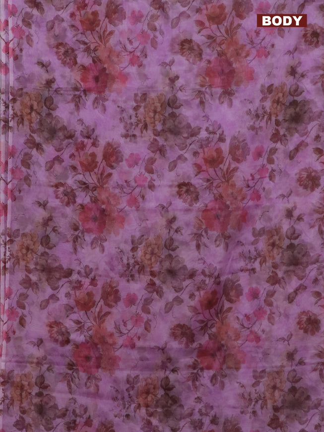 Semi organza saree lavender shade with allover floral prints in borderless style