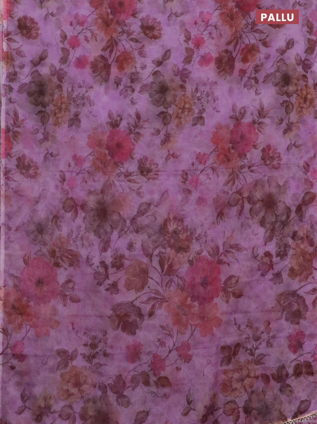 Semi organza saree lavender shade with allover floral prints in borderless style
