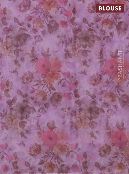 Semi organza saree lavender shade with allover floral prints in borderless style