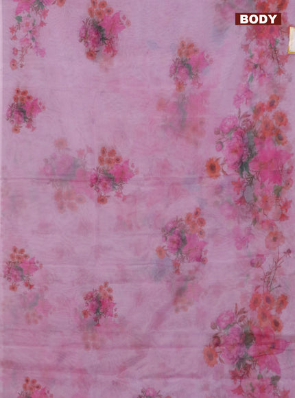 Semi organza saree baby pink with floral butta prints in borderless style