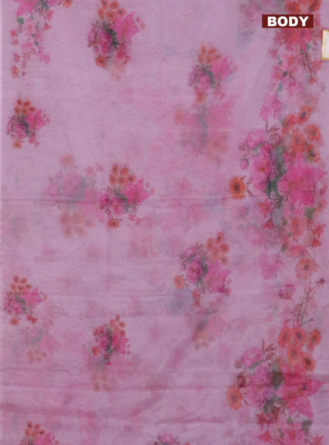 Semi organza saree baby pink with floral butta prints in borderless style